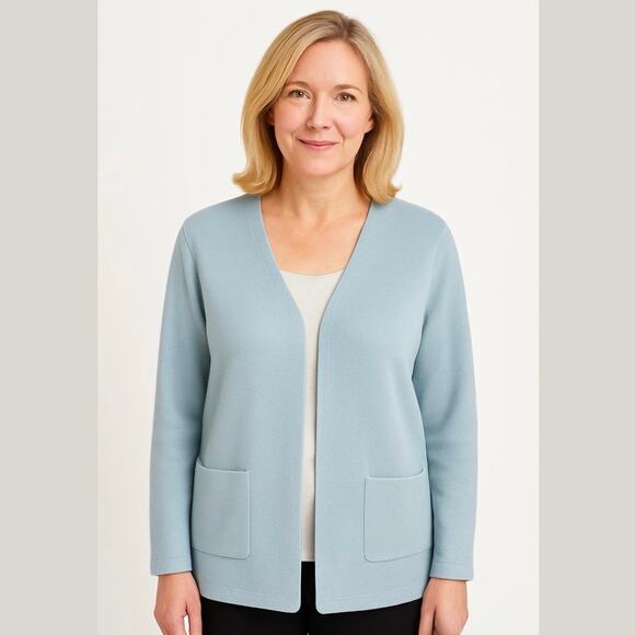 Anne Klein Light Blue Cardigan Hook & Eye Closure Sweater 100% Merino Wool XL - Picture 1 of 9